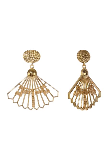 Shop Itrana Gold Plated Geometric Cut Work Dangler Earrings at Aza Fashions Shop_Itrana_Gold Plated Geometric Cut Work Dangler Earrings _at_Aza_Fashions