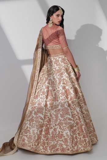 Shop Taisha Red Tussar, Crepe, Tissue Embroidery, Sequins Botanical Jaal Bridal Lehenga Set at Aza Fashions Shop_Taisha_Red Tussar, Crepe, Tissue Embroidery, Sequins Botanical Jaal Bridal Lehenga Set _at_Aza_Fashions