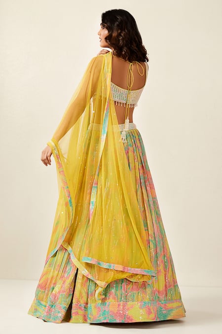 Basanti - Kapde Aur Koffee Abstract Flower Pattern Sequin Effect Lehenga Set 