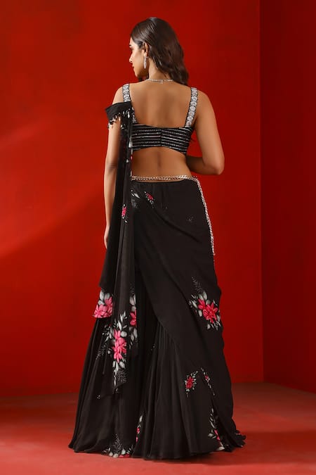 ISHA GUPTA TAYAL Pre-Stitched Magnolia Print Saree With Blouse