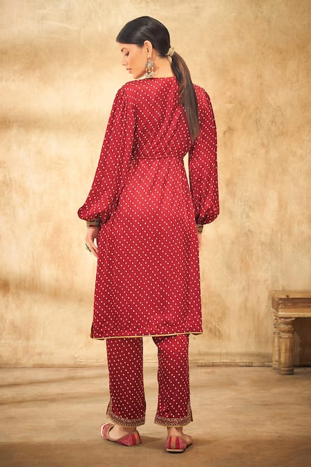 Aditi Somani Bandhani Pattern Embroidered Kurta And Pant Set 
