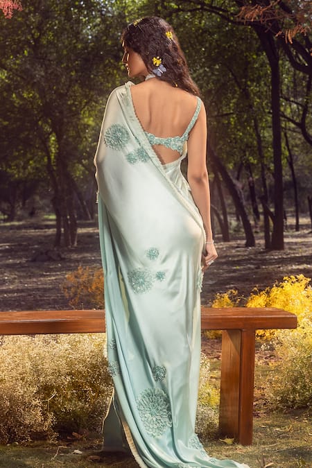 Nitika Gujral Ombre 3D Flower Applique Saree Set 