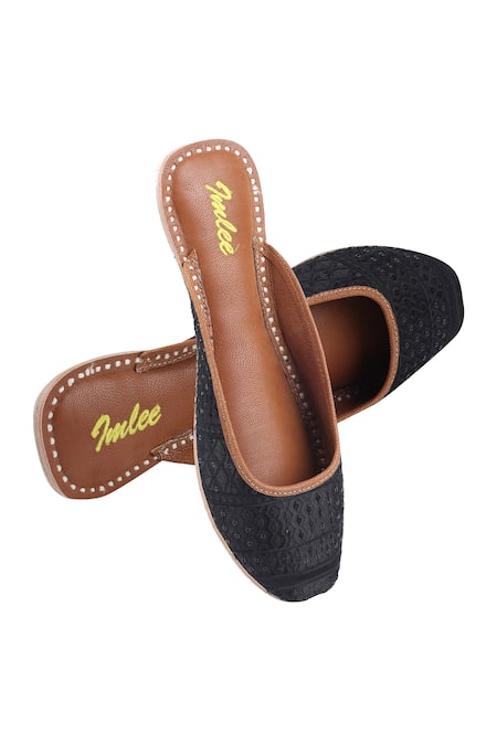 Imlee Jaipur Floral Thread Work Back Open Juttis 