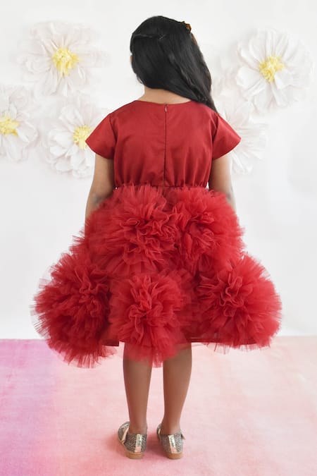 Fayon Kids Maroon 3D Flower Detail Dress 