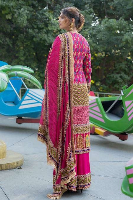 Shop Irrau By Samir Mantri Multi Color Georgette Beads, Sequins, Embroidery Keyhole Hand Kurta Sharara Set at Aza Fashions Shop_Irrau By Samir Mantri_Multi Color Georgette Beads, Sequins, Embroidery Keyhole Hand Kurta Sharara Set _at_Aza_Fashions