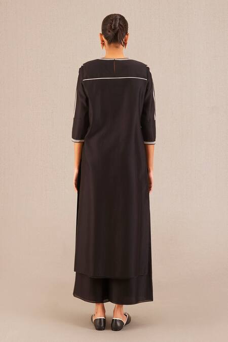 Ampm Black Chanderi Round Neck Kurta Palazzo Set 2