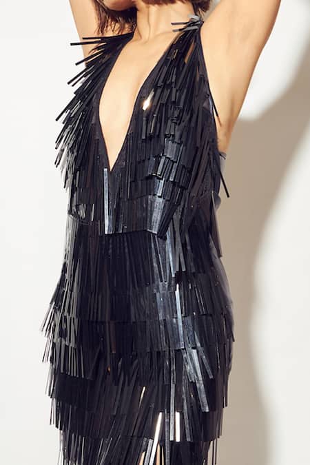 Sameer Madan Black Sequin Embellished Bodysuit 