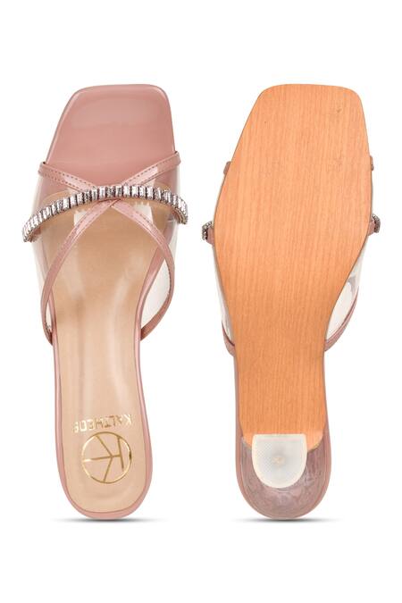 Buy Peach Embellished Helen Square Toe Transparent Heels by 