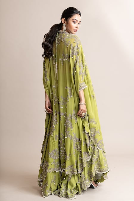 Nupur Kanoi Embroidered Triangle Cape & Circular Pant Set 