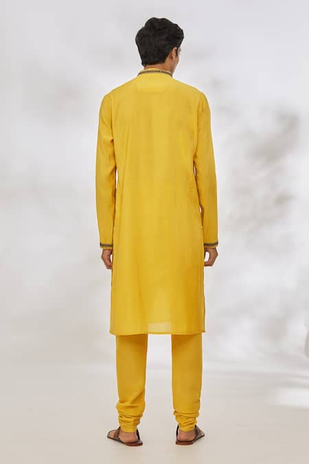 Shop Manish Nagdeo Yellow Modal Embroidery Placket Kurta Set at Aza Fashions Shop_Manish Nagdeo_Yellow Modal Embroidery Placket Kurta Set _at_Aza_Fashions