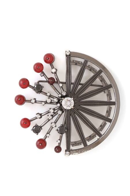 Shop Cosa Nostraa Black Stones Mahabharata Themed Embellished Brooch at Aza Fashions Shop_Cosa Nostraa_Black Stones Mahabharata Themed Embellished Brooch _at_Aza_Fashions