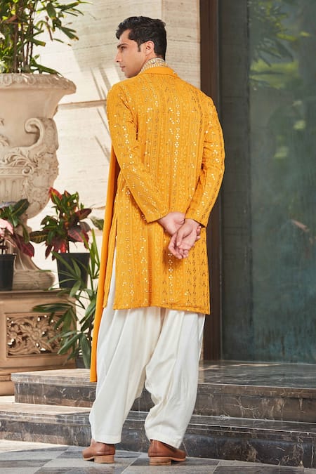 Shop_Bohame_Yellow Georgette, Cotton Dhruva Floral Bloom Chikankari Embroidered Kurta Set _at_Aza_Fashions