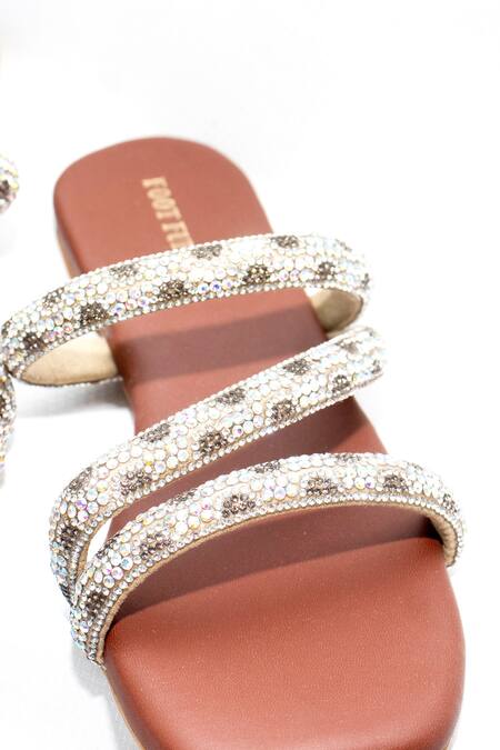 Shop Foot Fuel Brown Inari Stone Studded Strappy Flats at Aza Fashions Shop_Foot Fuel_Brown Inari Stone Studded Strappy Flats _at_Aza_Fashions
