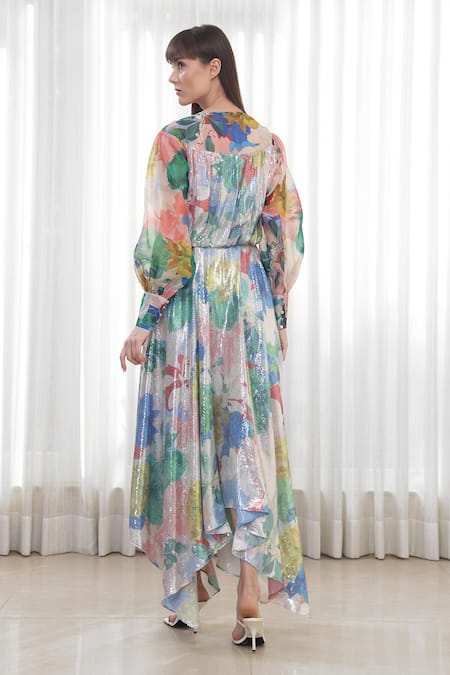 Mandira Wirk Resort Hibiscus Print High Low Dress 