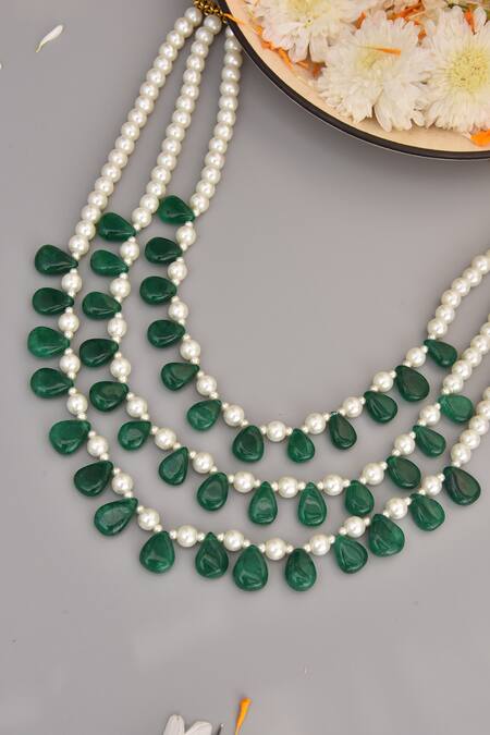 Buy Swabhimann Green Pearl Embellished Layered Necklace Online at Aza Fashions Buy_Swabhimann_Green Pearl Embellished Layered Necklace _Online_at_Aza_Fashions