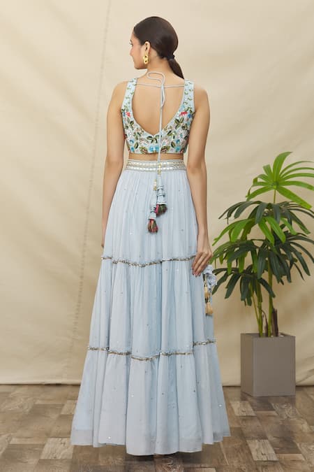 Naintara Bajaj  Sequin Embroidered Tiered Lehenga Set 