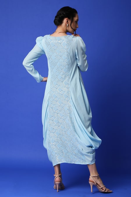 Monk & Mei By Sonia Anand Chikankari Embroidered Cowl Dress 