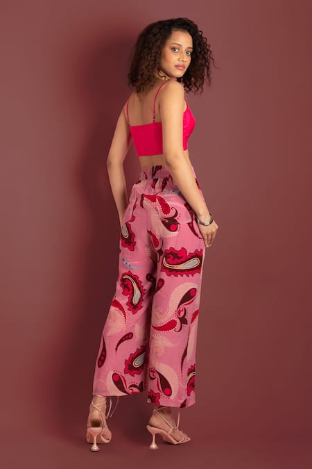 Shop_Style Junkiie_Pink Crepe Sequins Sorbet Paisley Cropped Trouser _at_Aza_Fashions