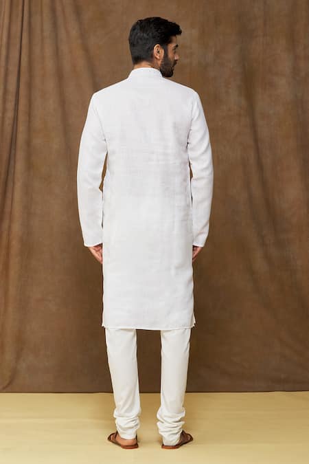 Shop Arihant Rai Sinha Off White Linen, Cotton Embroidery Mandarin Collar Kurta at Aza Fashions Shop_Arihant Rai Sinha_Off White Linen, Cotton Embroidery Mandarin Collar Kurta _at_Aza_Fashions