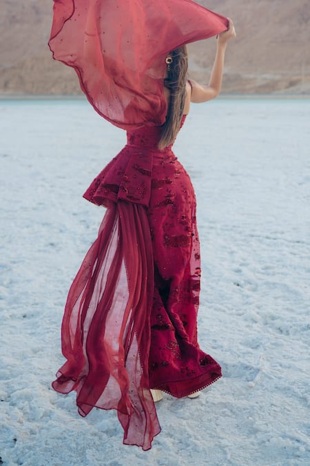 Sahil Kochhar Qadar Draped Marshala Gown 