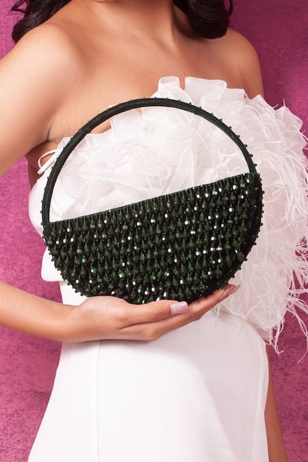 Shop Forever Noor Emerald Green Embellished Moonshine Handcrafted Bag at Aza Fashions Shop_Forever Noor_Emerald Green Embellished Moonshine Handcrafted Bag _at_Aza_Fashions