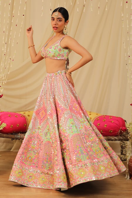 Rajbinder Chahal Geometric Floral Embellished Bridal Lehenga Set 