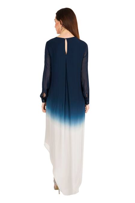 Shop Rohit Gandhi + Rahul Khanna Blue Viscose Georgette Embroidery Sequin Round Asymmetric Top at Aza Fashions Shop_Rohit Gandhi + Rahul Khanna_Blue Viscose Georgette Embroidery Sequin Round Asymmetric Top _at_Aza_Fashions