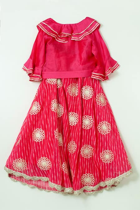 Shruti Jalan Pink Crepe Silk Embroidered Gota Work Lehenga And Shirt Set 