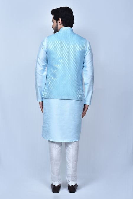 Arihant Rai Sinha Woven Sky Blue Bundi & Kurta Set 