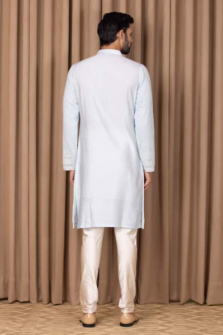 Shop Ankit V Kapoor Blue Georgette, Cotton Embroidery Arif Kurta Set at Aza Fashions Shop_Ankit V Kapoor_Blue Georgette, Cotton Embroidery Arif Kurta Set _at_Aza_Fashions