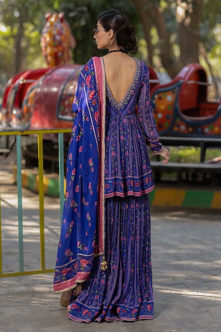 Irrau By Samir Mantri Flower Vine Print Kurta & Gharara Set 