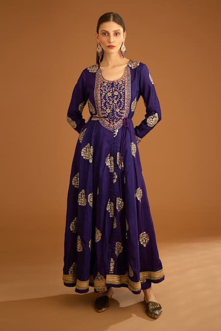 Shyam Narayan Prasad Zardozi Embroidered Anarkali Trouser Set 