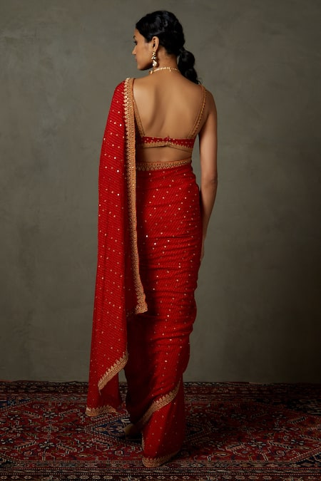 Buy Red Saree And Blouse Fabric & Sohini With Sleeveless For Women by  RI.Ritu Kumar Online at Aza Fashions.