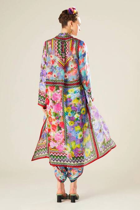 Shop_Rajdeep Ranawat_Multi Color Satin Printed Floral Sonth Botanical Dhoti Pant  _at_Aza_Fashions