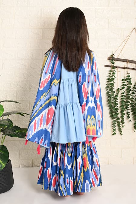 Shop THE COTTON STAPLE Blue Cotton Pom-poms, Tassels Candy Peplum Kurta With Sharara at Aza Fashions Shop_THE COTTON STAPLE_Blue Cotton Pom-poms, Tassels Candy Peplum Kurta With Sharara _at_Aza_Fashions