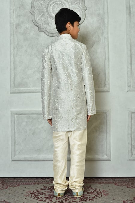 Shop Petite Pomme Off White Silk Embroidery Botanic Kurta And Churidar Set at Aza Fashions Shop_Petite Pomme_Off White Silk Embroidery Botanic Kurta And Churidar Set _at_Aza_Fashions