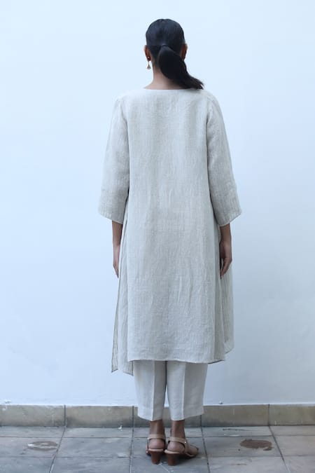 Shop_Linen Bloom_Beige Placement Floral Embroidered Cape _at_Aza_Fashions