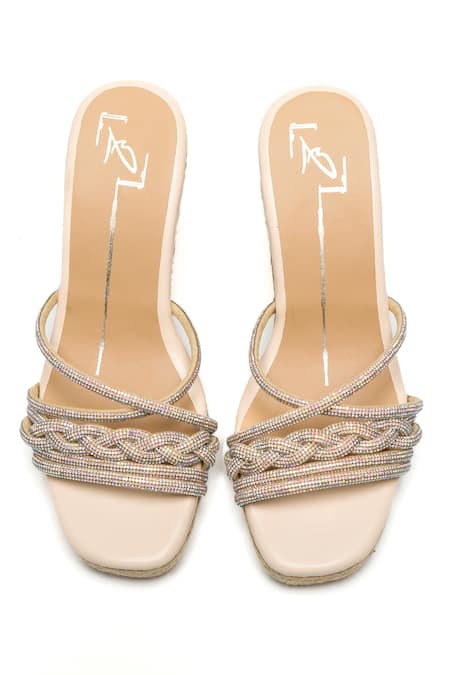 Shop_Nidhi Bhandari_Beige Stones Swarovski Embellished Wedges _at_Aza_Fashions