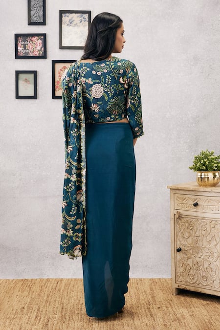 Soup By Sougat Paul Mehr Pre-Draped Saree With Printed Blouse 