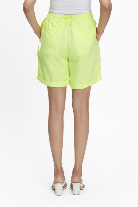 Shop Terra Luna Yellow 100% Linen Plain Brunch Shorts at Aza Fashions Shop_Terra Luna_Yellow 100% Linen Plain Brunch Shorts _at_Aza_Fashions