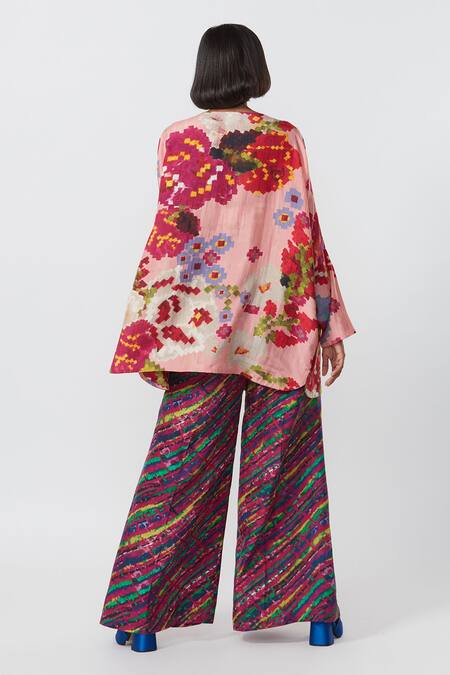 Shop Saaksha & Kinni Purple Silk Leheriya Print Palazzo at Aza Fashions Shop_Saaksha & Kinni_Purple Silk Leheriya Print Palazzo_at_Aza_Fashions