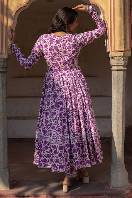 Pomcha Jaipur Monsoon Lilly Printed Anarkali Set 