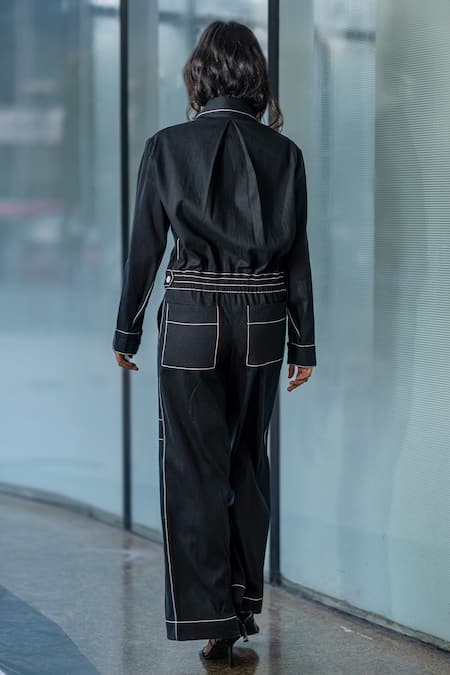 Shop Leh Studios Black Cotton, Canvas, Twill Embroidery Anchor Thread Placement Pant at Aza Fashions Shop_Leh Studios_Black Cotton, Canvas, Twill Embroidery Anchor Thread Placement Pant _at_Aza_Fashions