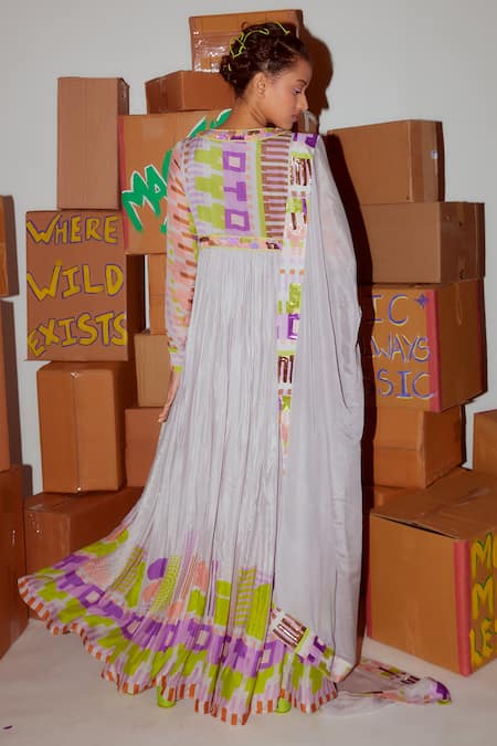 Nirmooha Geometric Print Anarkali With Dupatta 