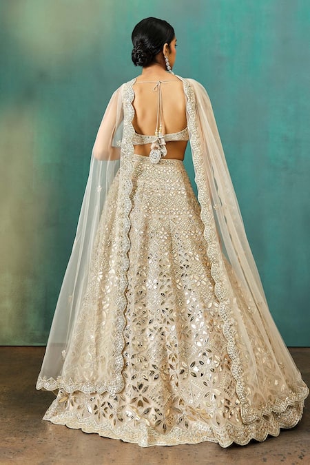 Shop Aneesh Agarwaal Beige Net, Organza, Silk Zari, Embroidery Scoop Neck Bridal Lehenga Set at Aza Fashions Shop_Aneesh Agarwaal_Beige Net, Organza, Silk Zari, Embroidery Scoop Neck Bridal Lehenga Set _at_Aza_Fashions