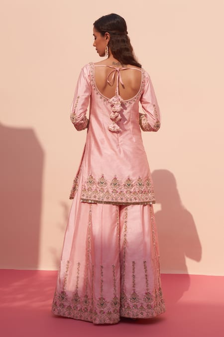 Angad Singh Raw Silk Floral Embroidered Kurta Sharara Set 