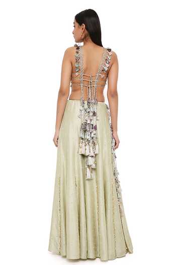 Payal Singhal Green Georgette Embroidery Mirror And Thread Asymmetric Hem Choli And Sharara Set Online at Aza Fashions Payal Singhal_Green Georgette Embroidery Mirror And Thread Asymmetric Hem Choli And Sharara Set _Online_at_Aza_Fashions