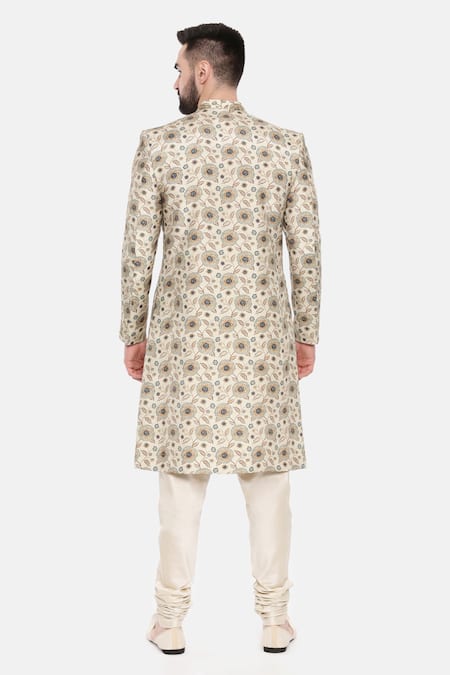 Mayank Modi - Men Floral Bloom Print Sherwani With Churidar For Kids