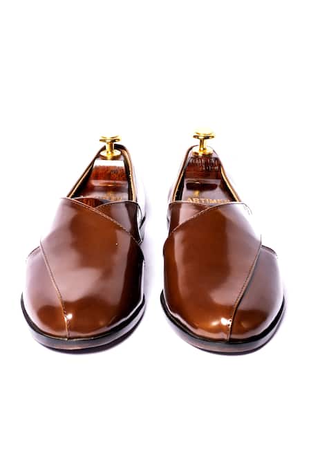 Shop Artimen Brown Leather Breshawari Loafers at Aza Fashions Shop_Artimen_Brown Leather Breshawari Loafers _at_Aza_Fashions