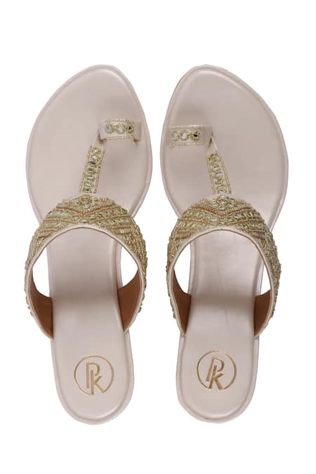 Shop Preet Kaur Ivory Embroidery Sheesha Kolhapuri Block Heels at Aza Fashions Shop_Preet Kaur_Ivory Embroidery Sheesha Kolhapuri Block Heels _at_Aza_Fashions
